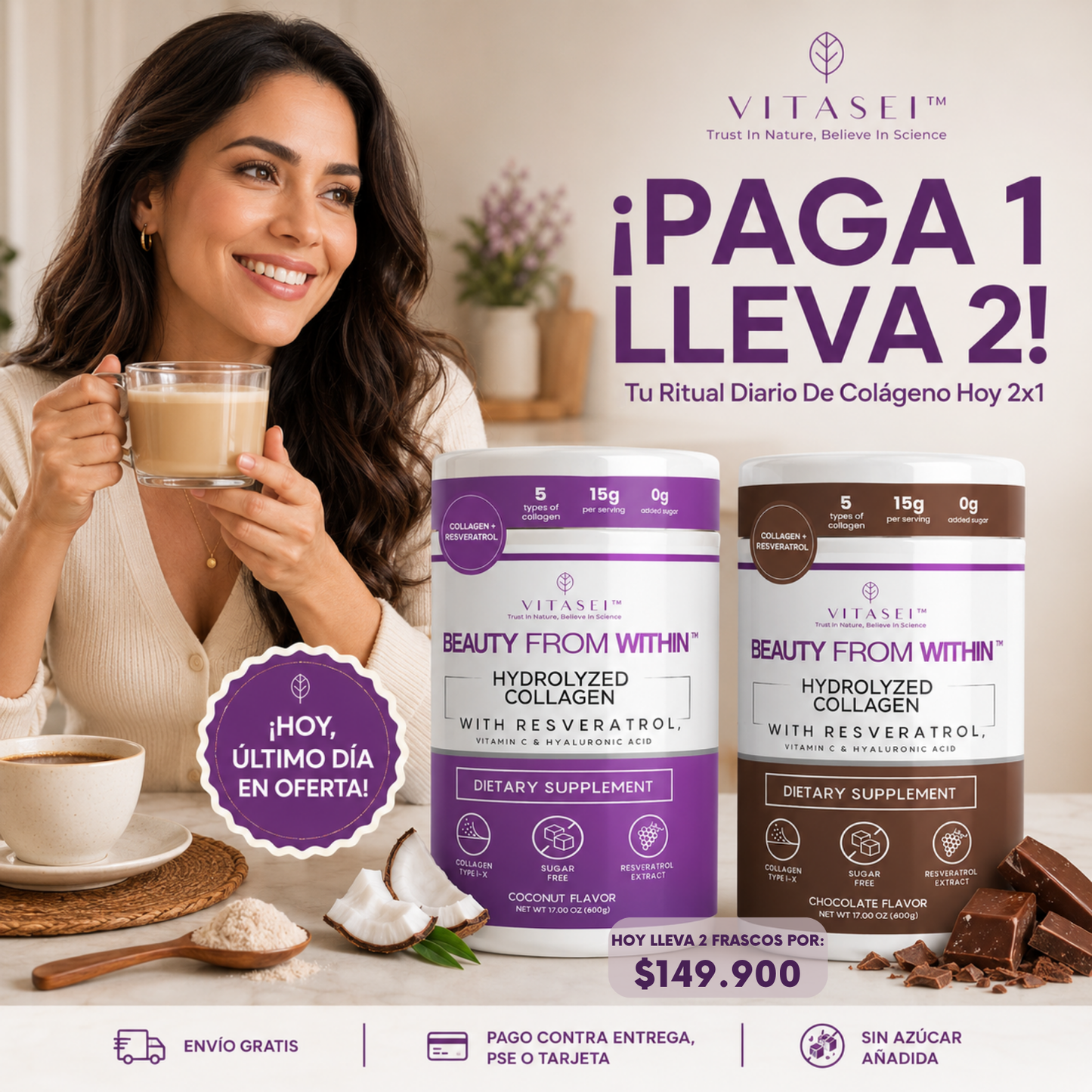 PAGA 1 LLEVA 2: COLÁGENO HIDROLIZADO CON RESVERATROL BEAUTY BLOOM - FRASCO POR 600 GRAMOS NLANDING